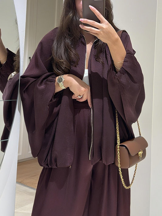 Front Zippered Bomber Satin Jacket