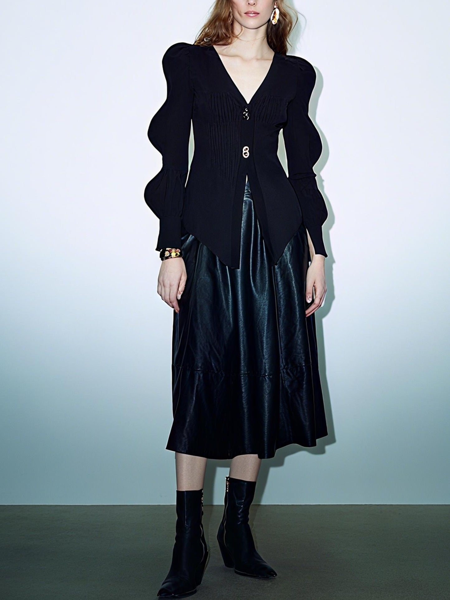 Stylish Knit Long Wave Sleeve V - Neck Cardigan