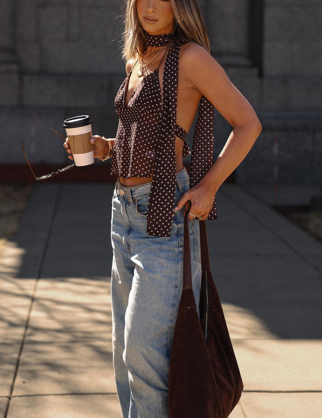 Chic Polka - dot Halter - neck Blouse