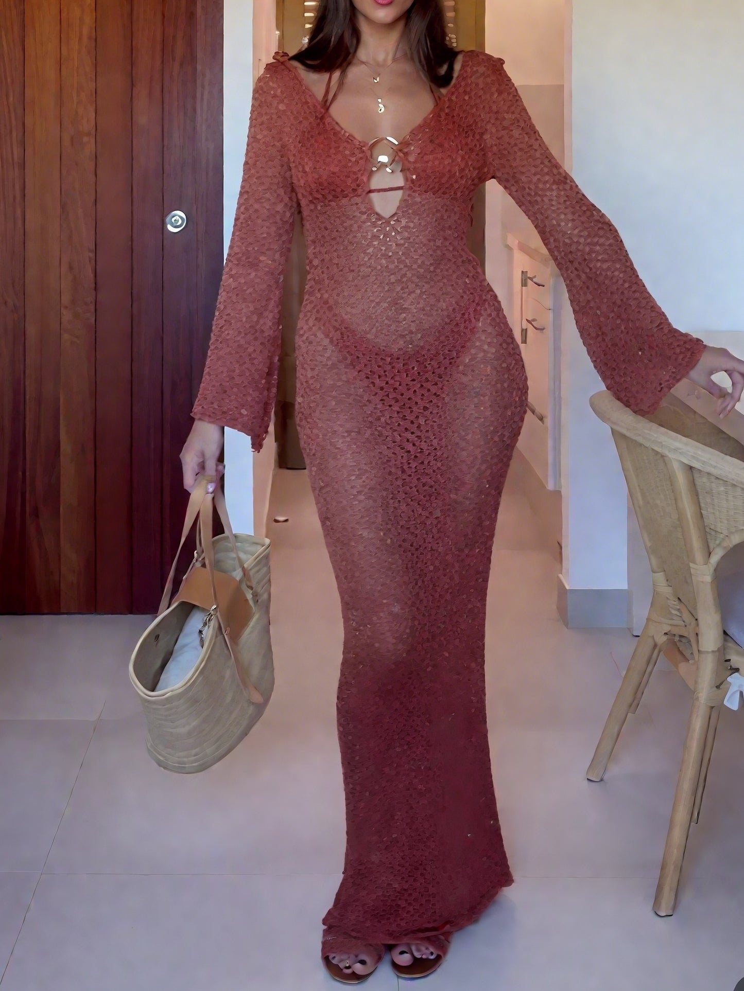 Elegant Crochet Knit Maxi Dress