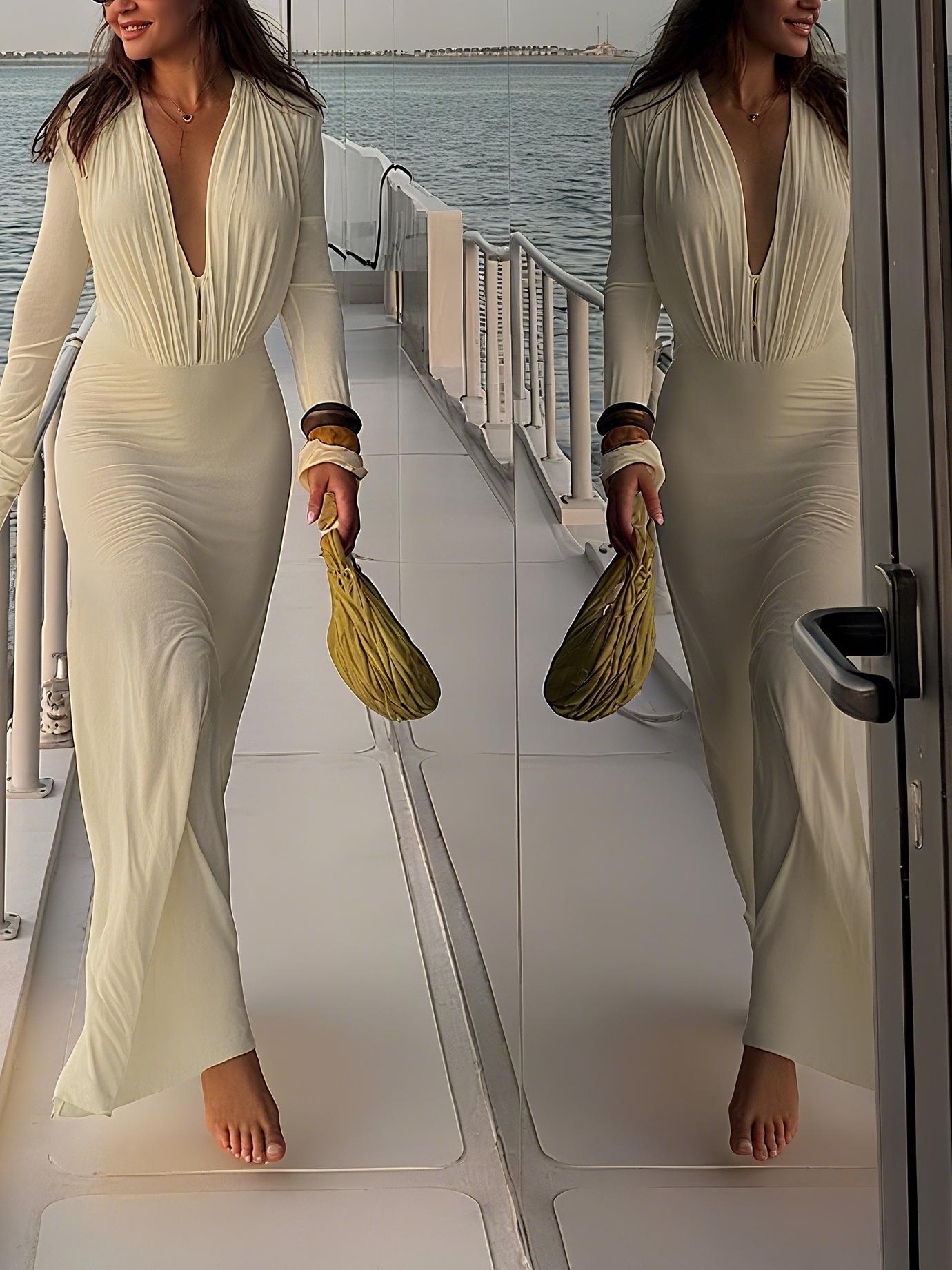 Elegant Knit Long - Sleeve Maxi Dress