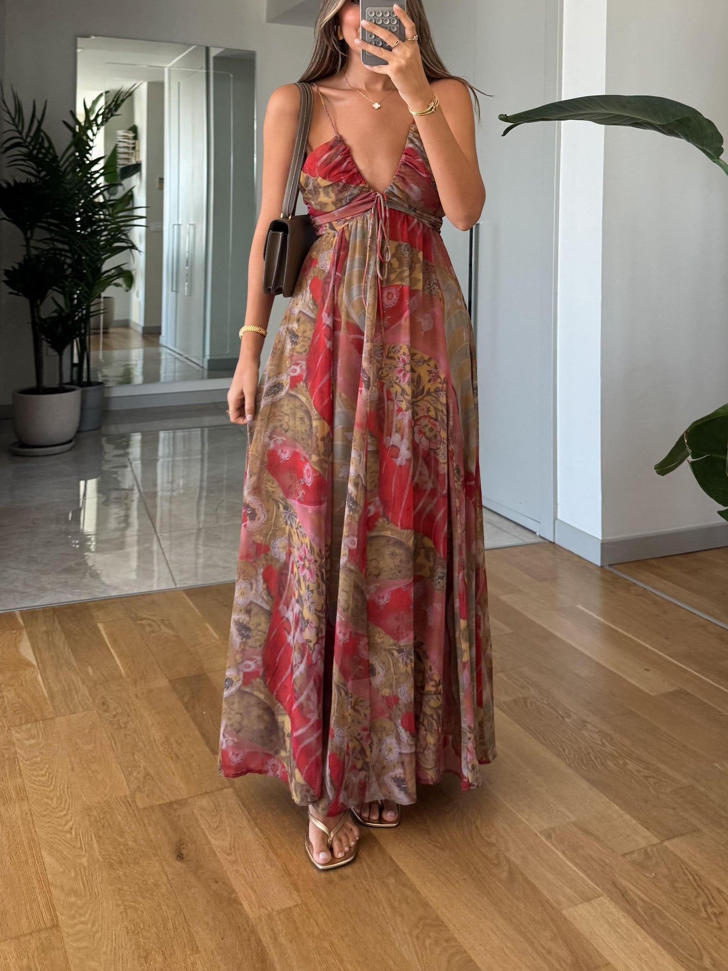 Vintage - style Floral Print Maxi Dress
