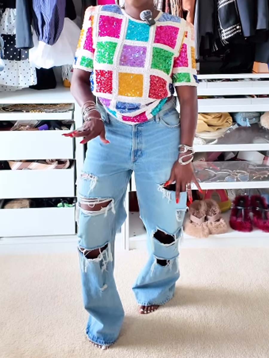 Fashion Sequined Short Sleeve Top