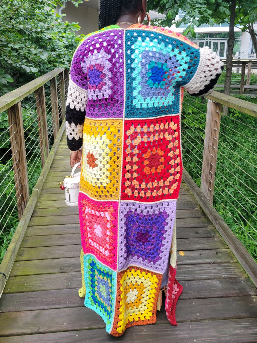 Multicolor Colorblock Knitted Crochet Cardigan