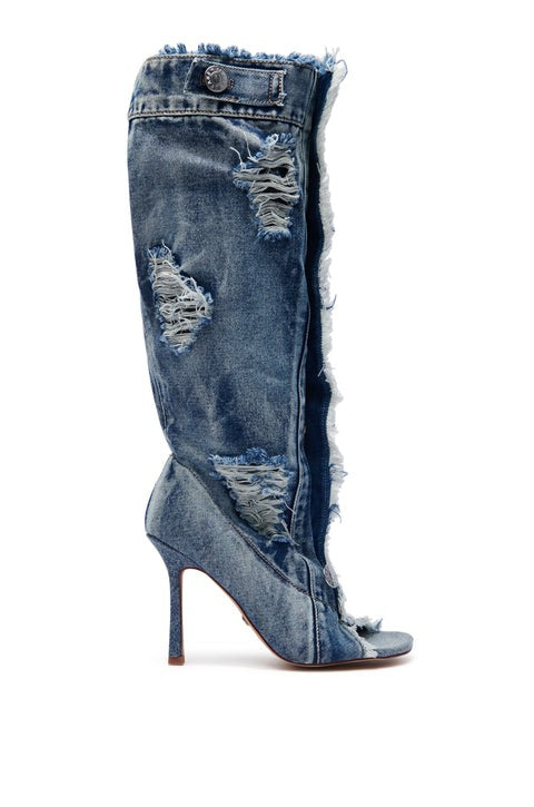 Denim Open-toe Pumps