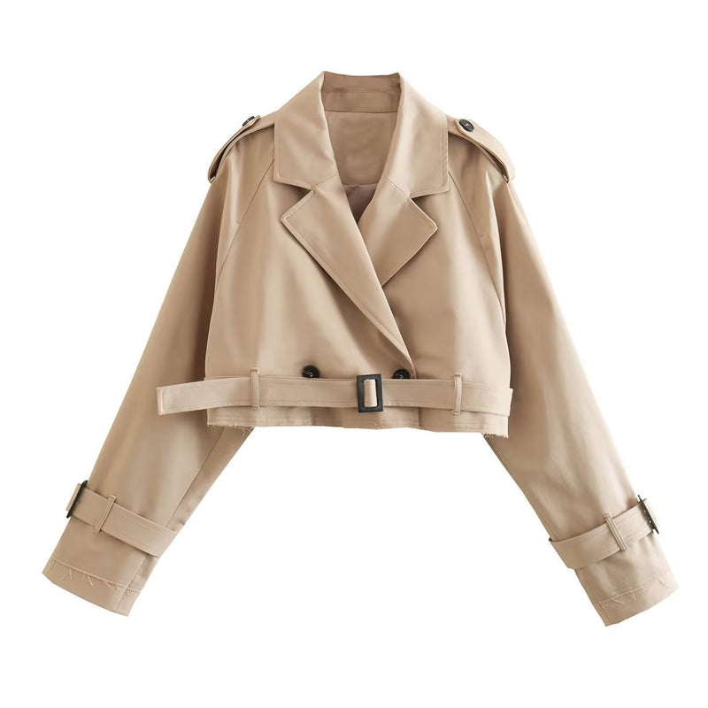 Casual Belted Cropped Trench Coat