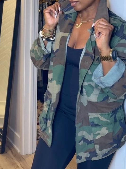 Camouflage Print Pockets Coat