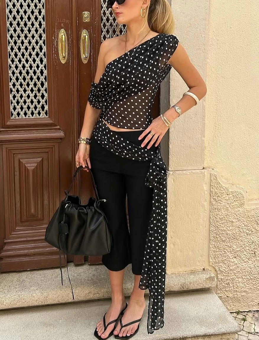 Sexy Off-Shoulder Polka Dot Ruched Top