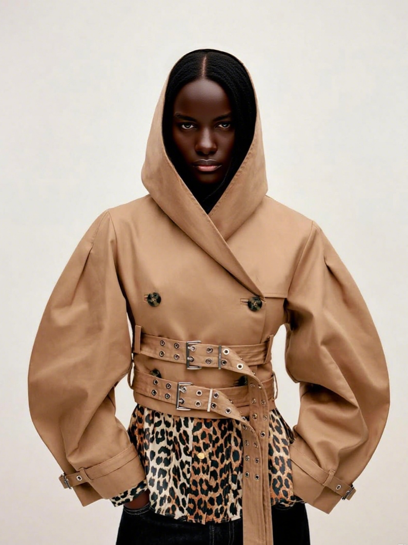 Camel Bonded Cotton Short Trench Jacket