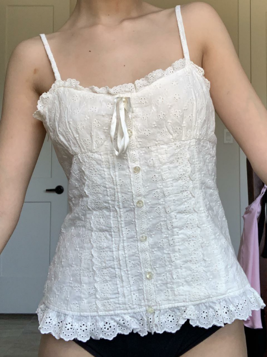 Strap Folding Waist Lace Top
