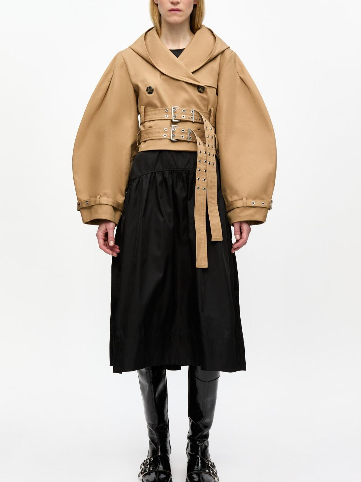 Camel Bonded Cotton Short Trench Jacket