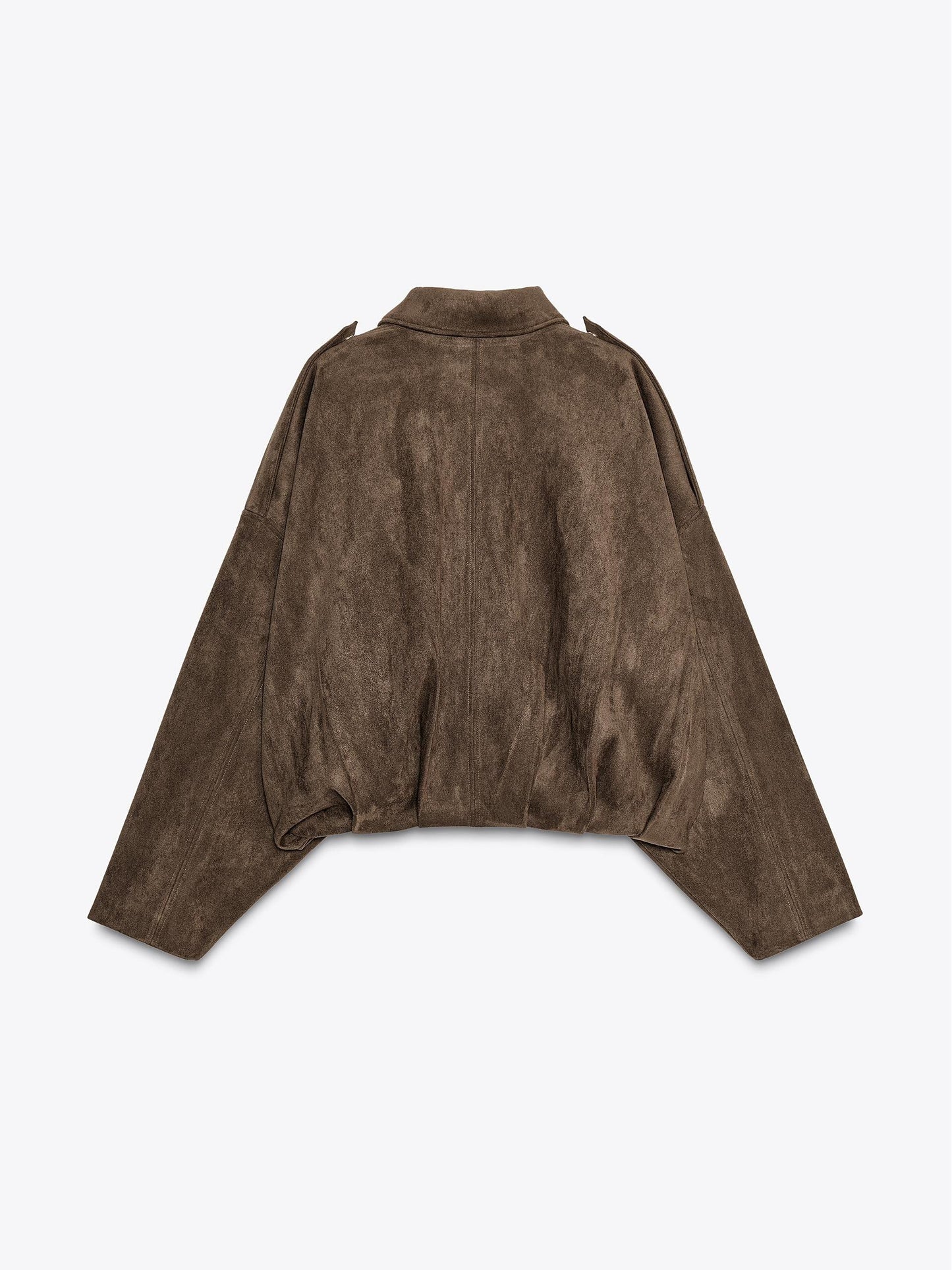Suede Bomber Zipper Pilot Oversized Jacket