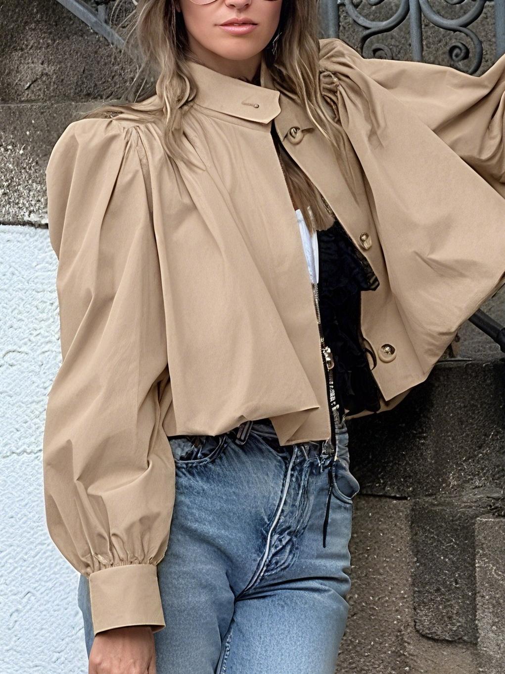 Elegant Puffed Sleeves Cropped Jacket