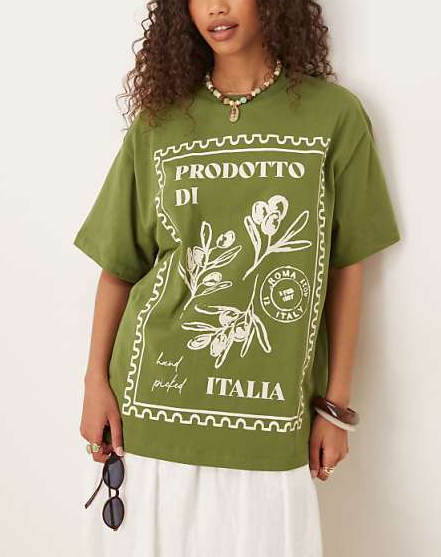 'Prodotto di Italia' Print Chic Olive Green T - shirt