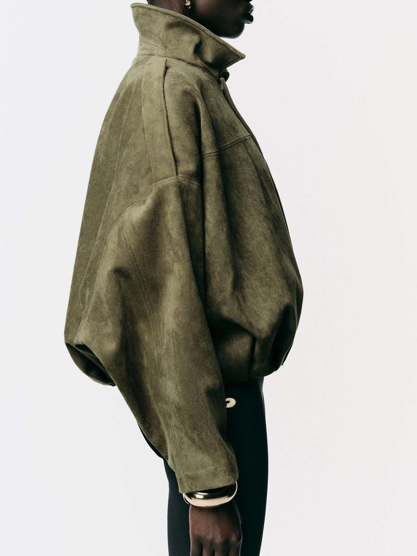 Suede Bomber Zipper Pilot Oversized Jacket