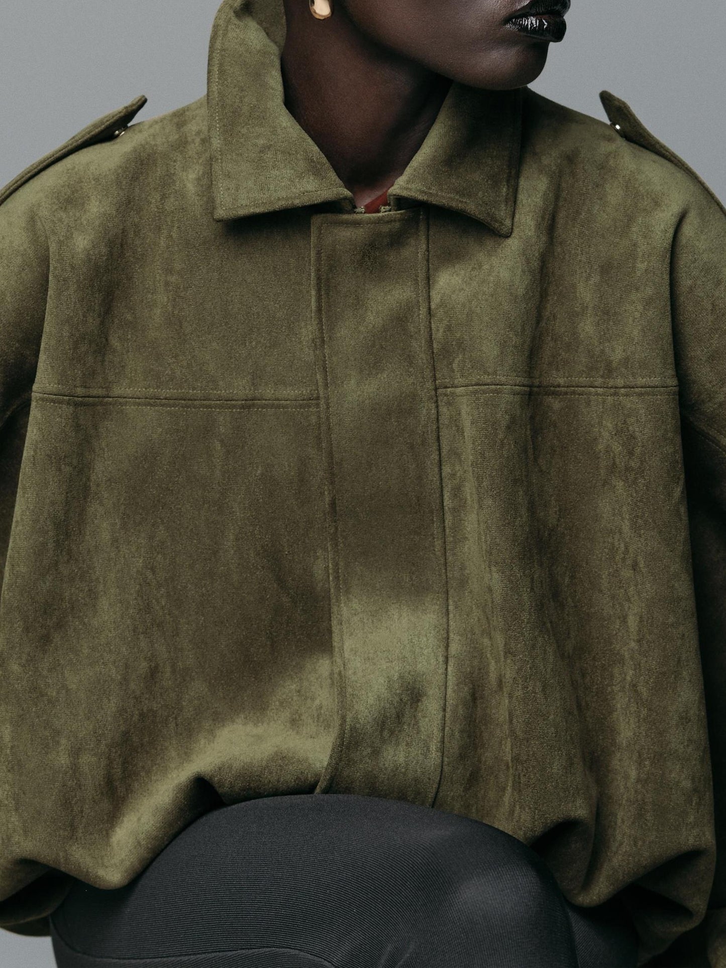 Suede Bomber Zipper Pilot Oversized Jacket