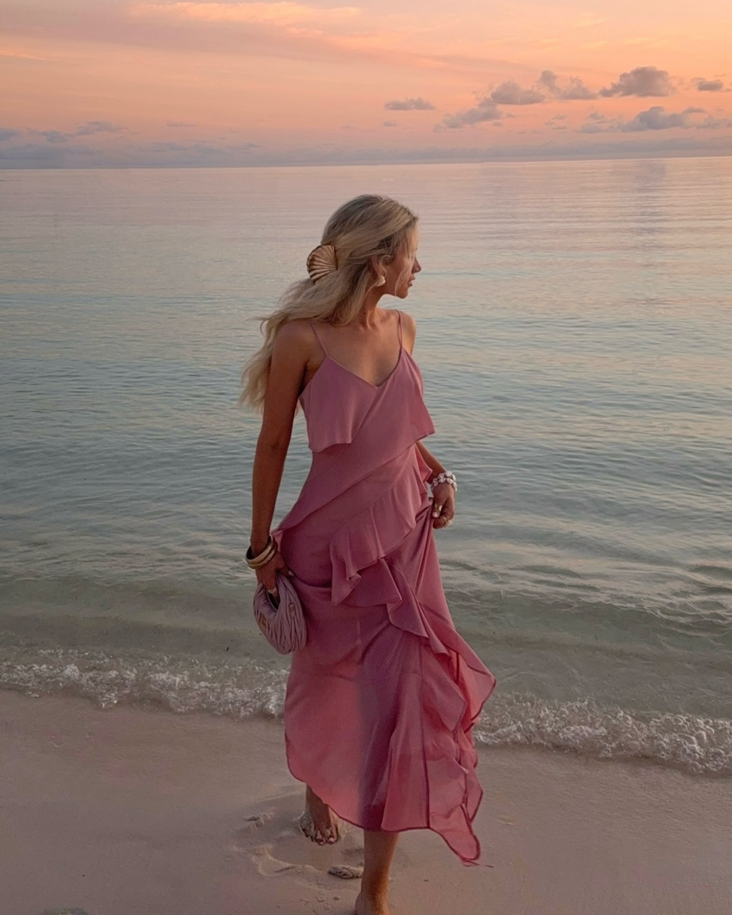 Elegant Pink Spaghetti Strap Maxi Dress