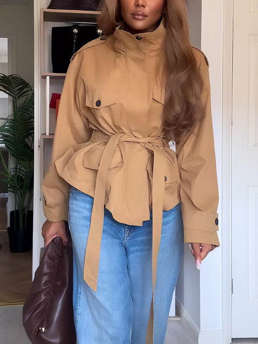 Stylish Camel Short Trench Coat