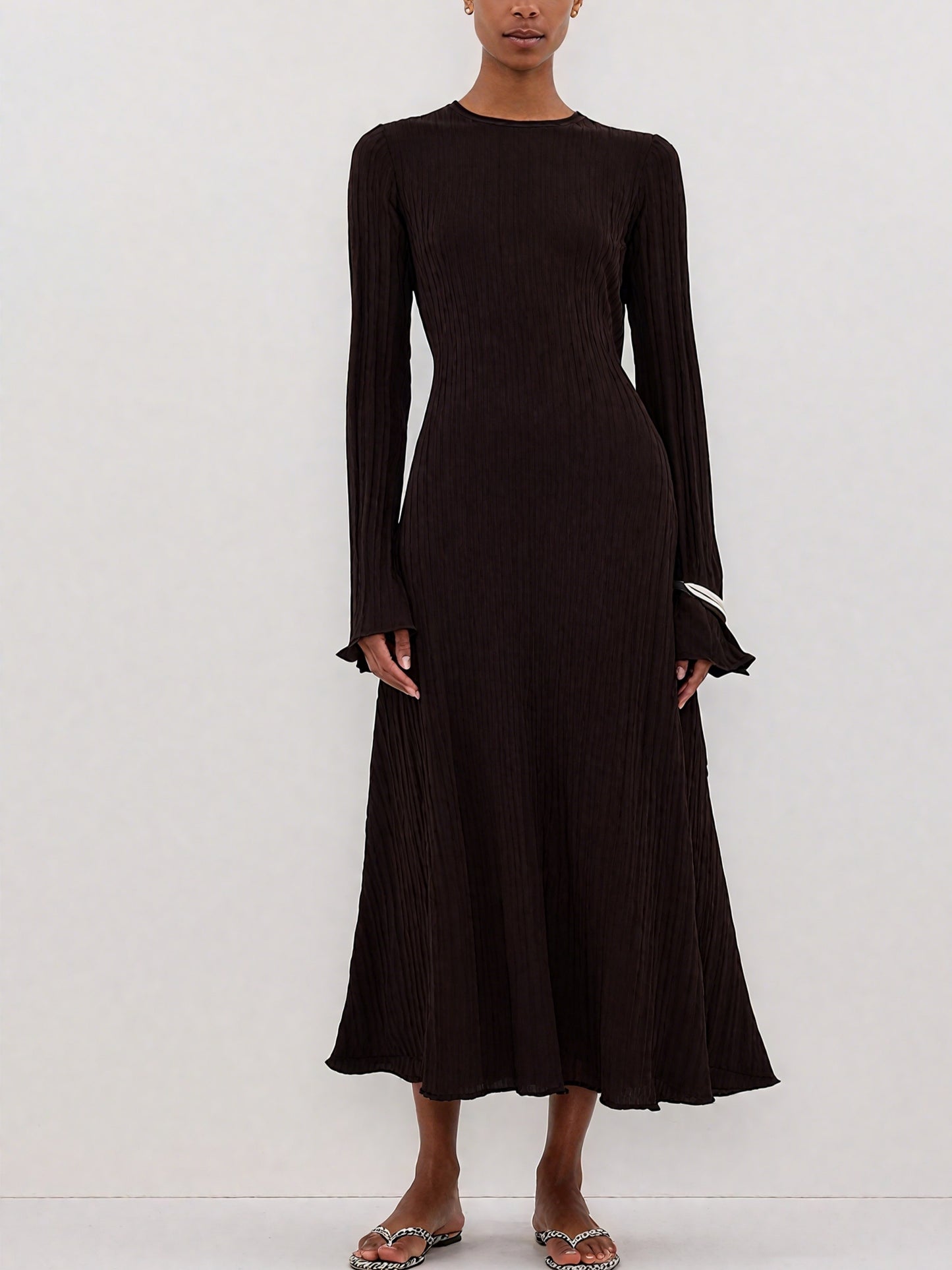 Elegant Stone Sleeved Knit Maxi Dress