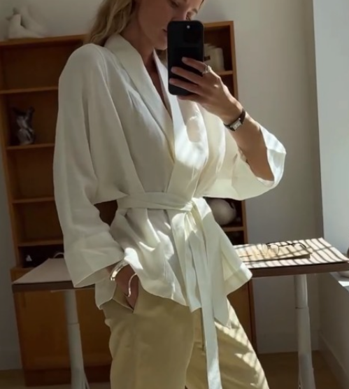 Casual White Tie-Waist Blouse