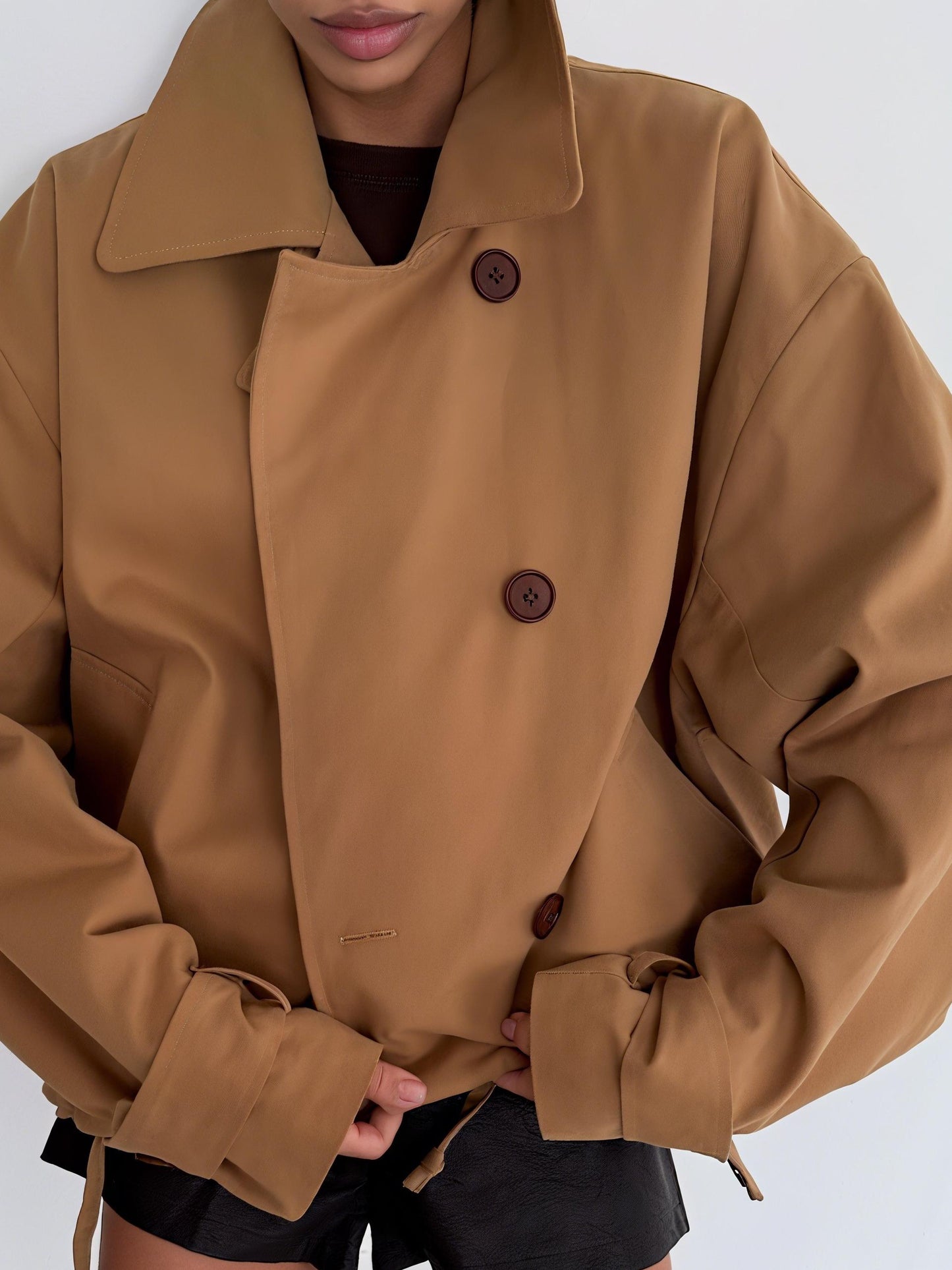 Stylish Khaki Button - Front Blazer