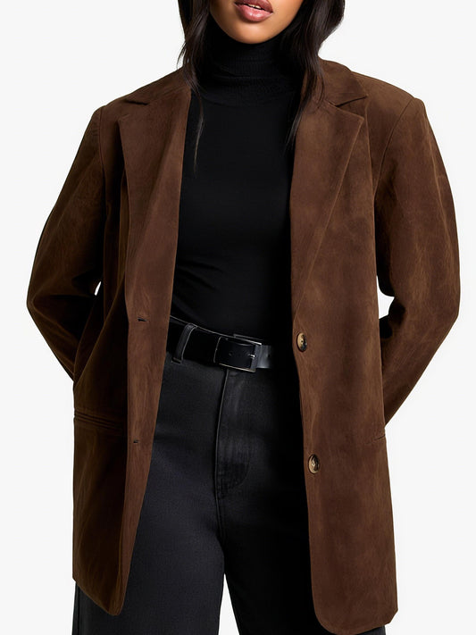 Vintage Look Faux Suede Relaxed Fit Blazer