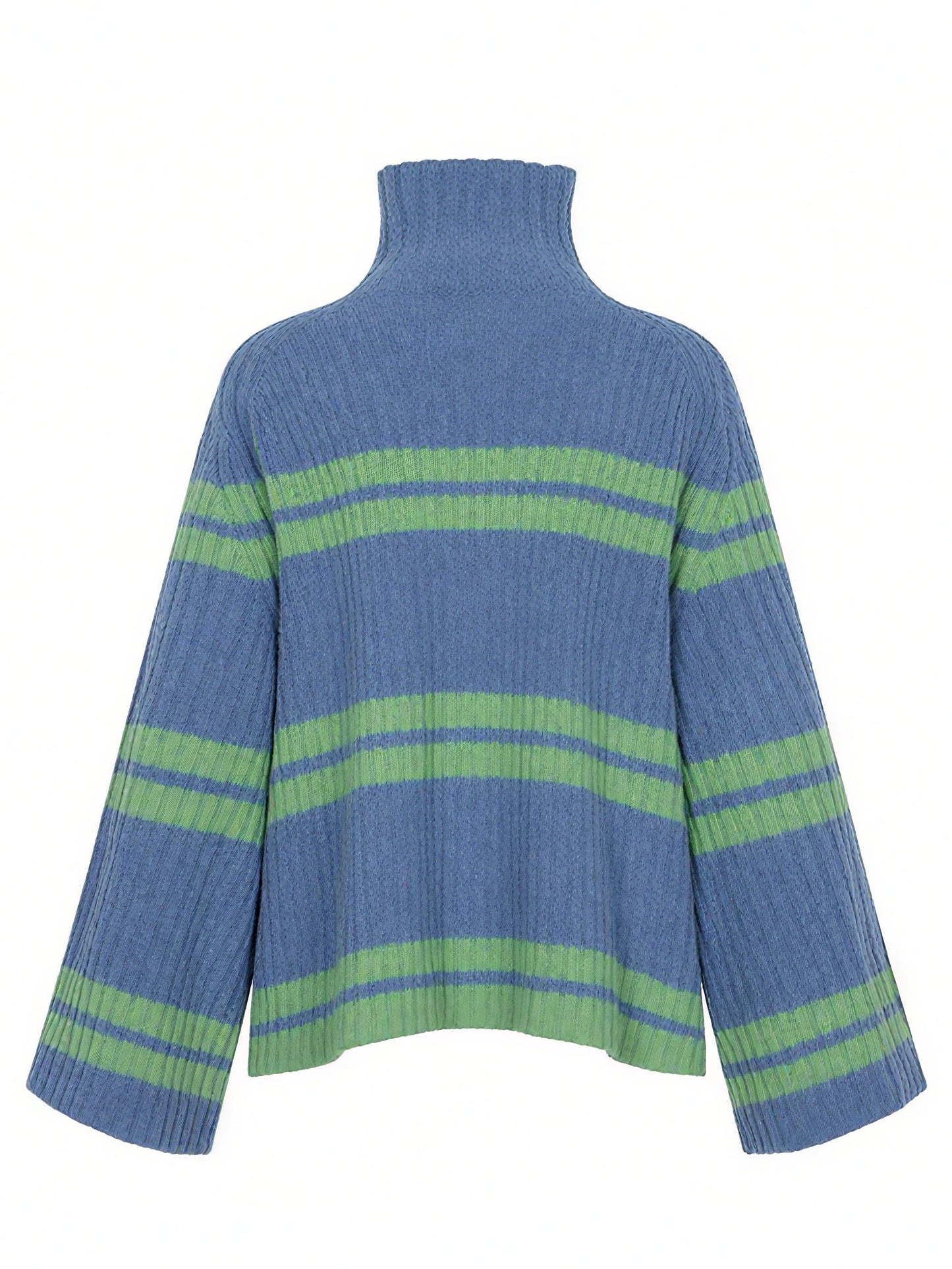 Blue and Green Stripes Chic Turtleneck Sweater