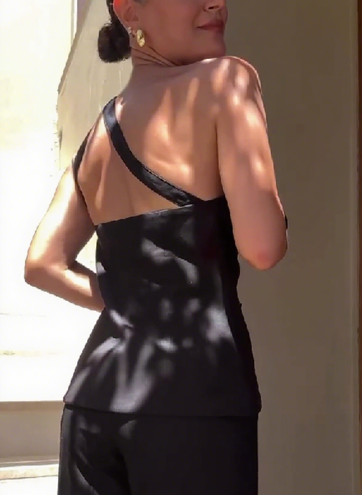 Elegant One - Shoulder Blouse with Button Details