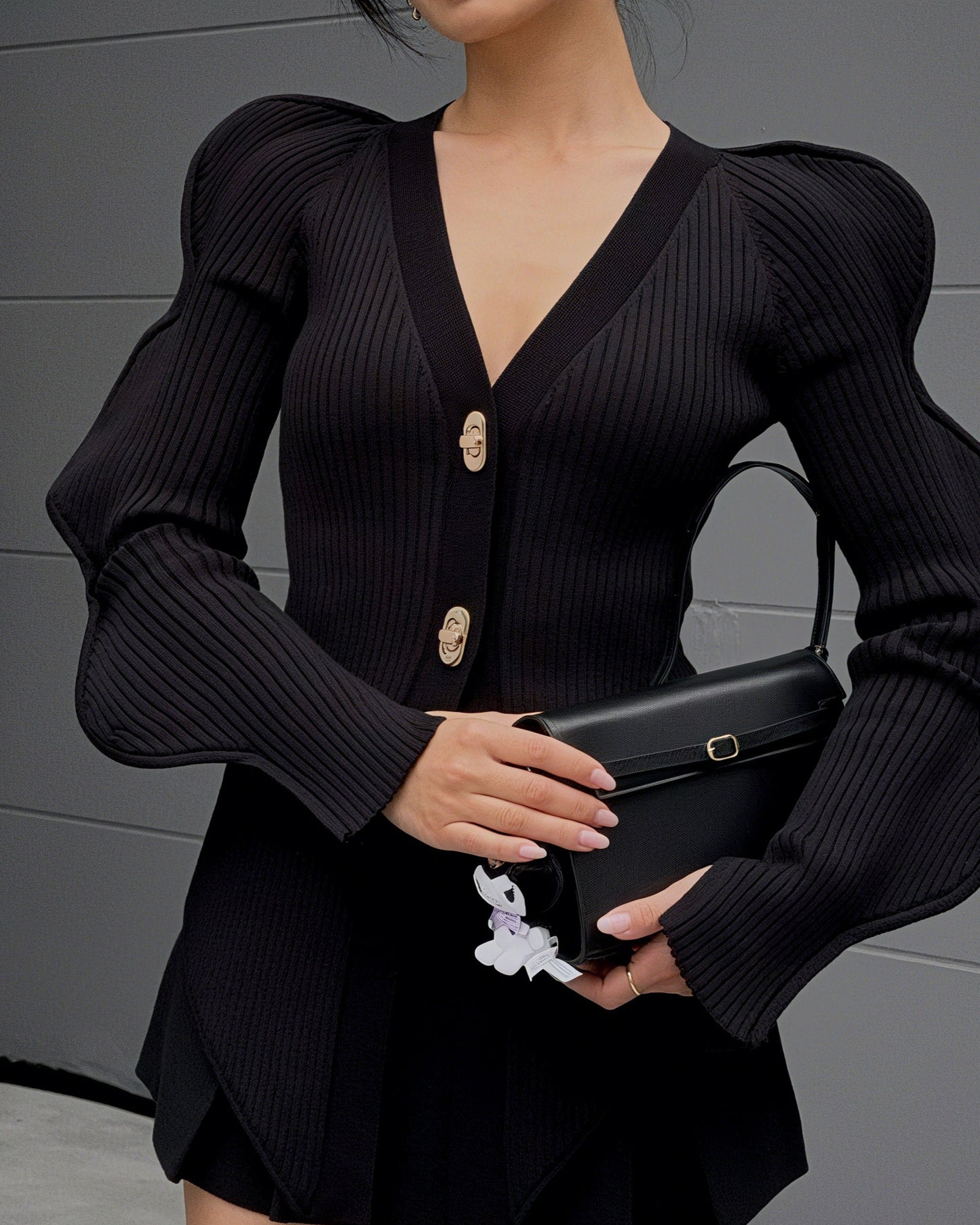 Stylish Knit Long Wave Sleeve V - Neck Cardigan