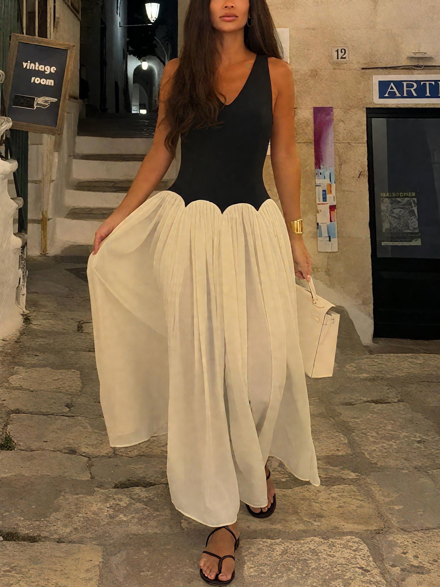 Elegant Two - Tone Maxi Dress