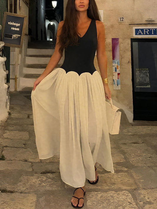 Elegant Two - Tone Maxi Dress