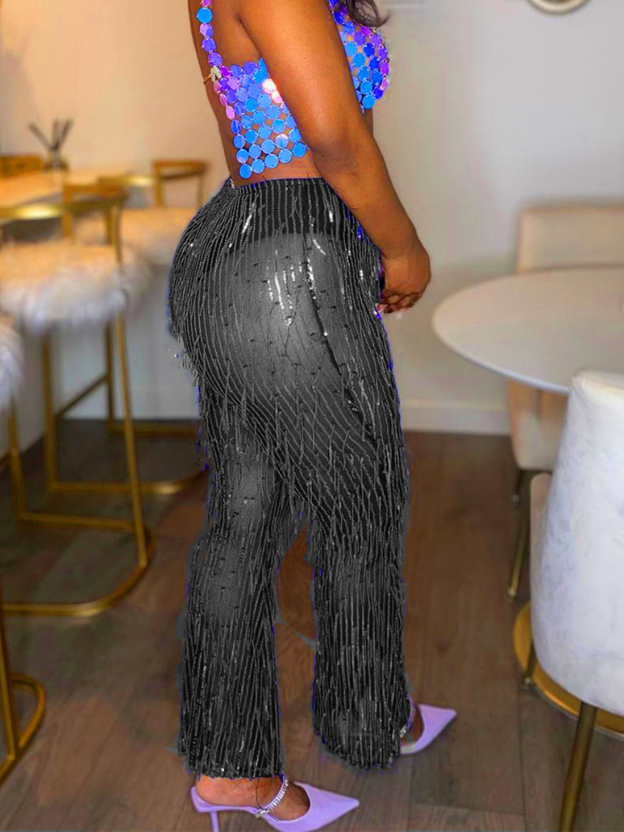 Sequined Fringed Pants