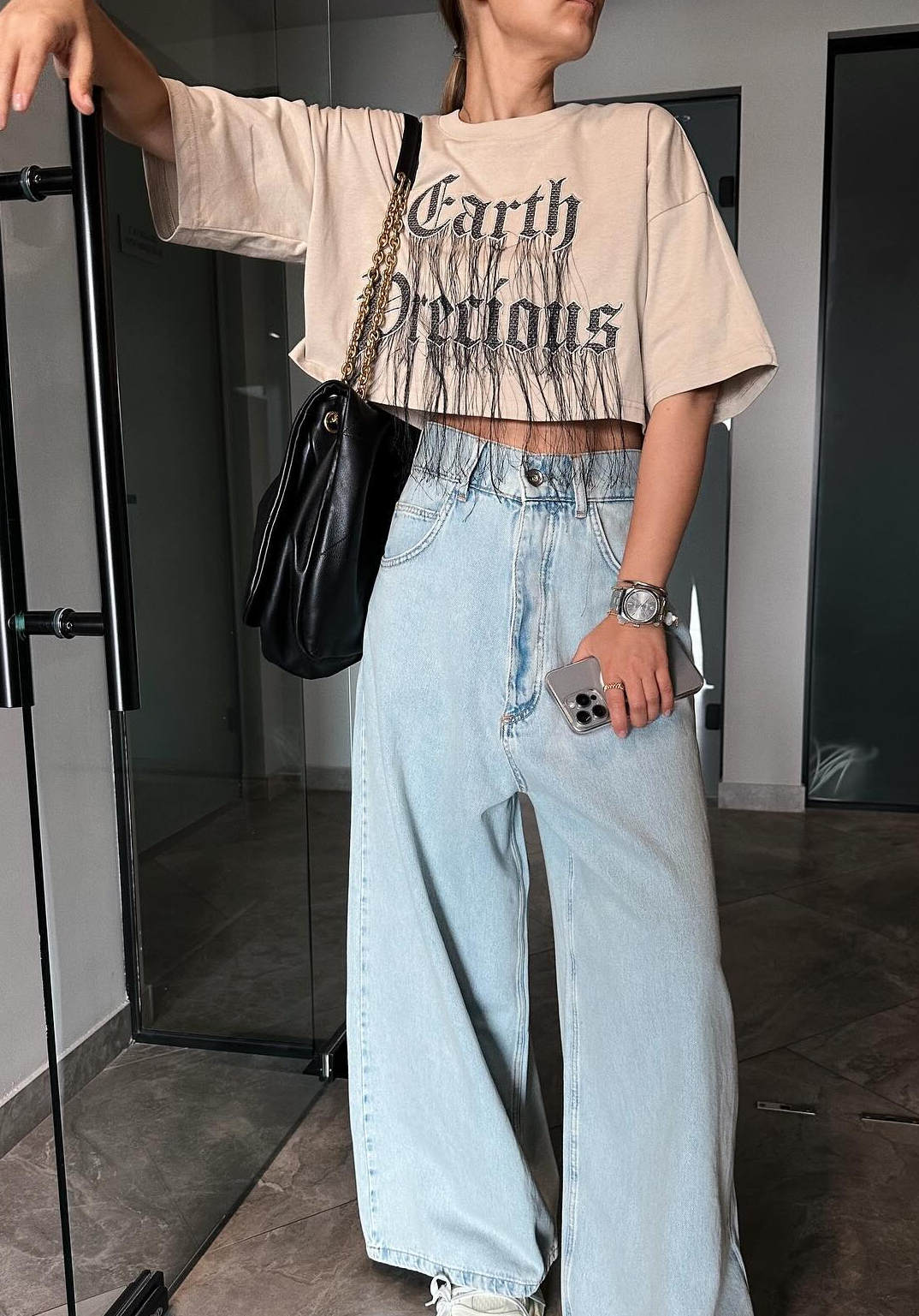 Trendy Letter Fringe Short Sleeve Top