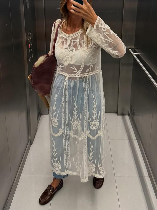 Elegant Embroidered Lace Long Dress