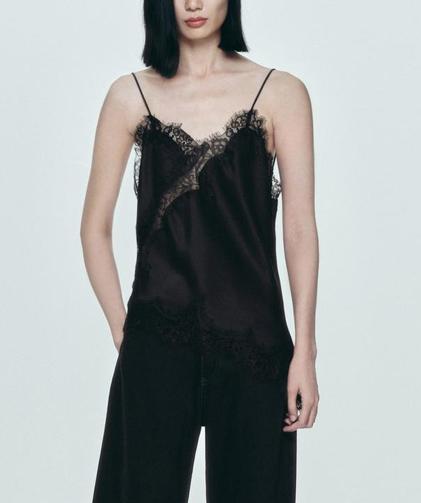Black Lace Asymmetrical Hem Camisole – Sexy Strappy Top