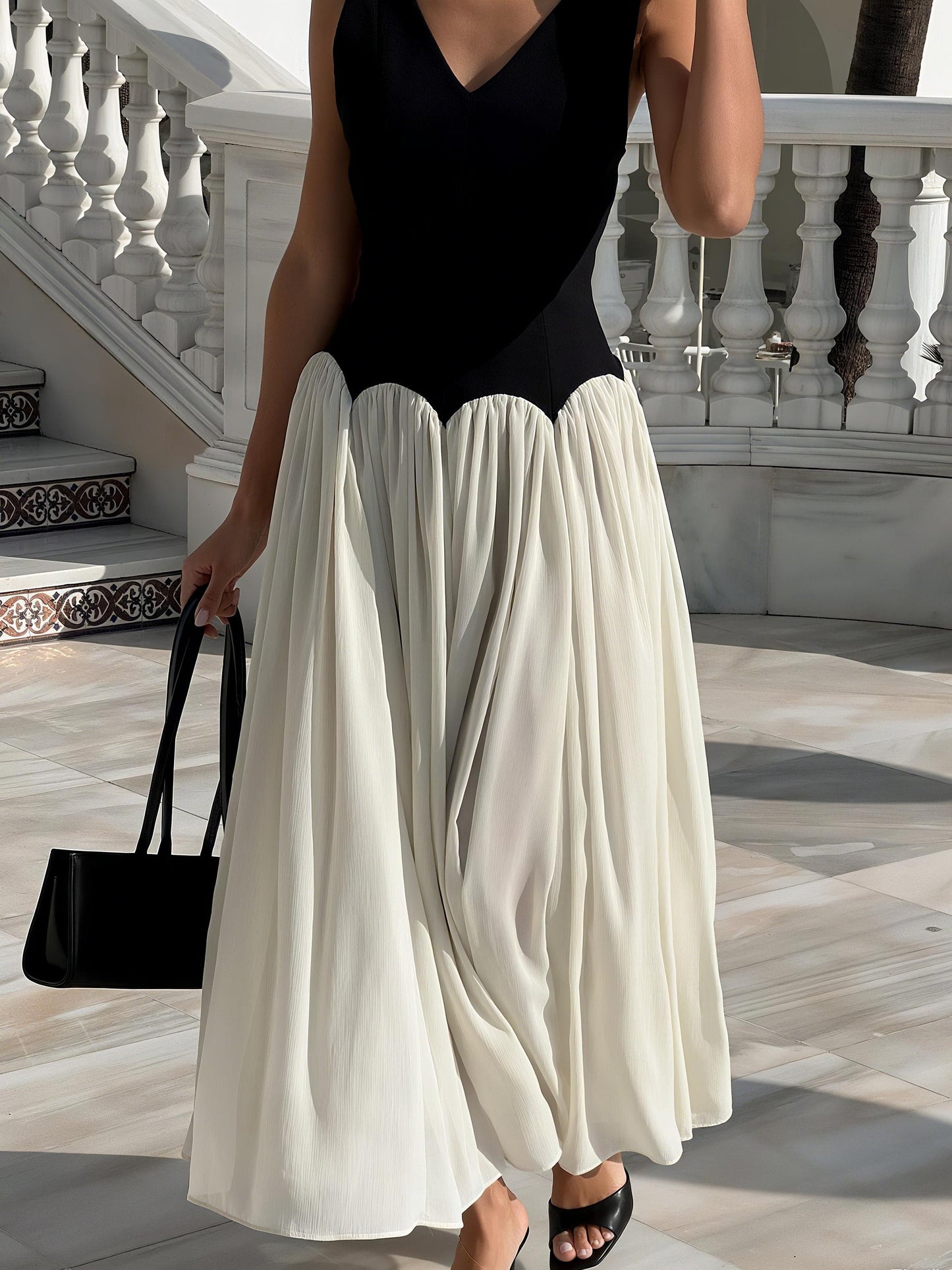 Elegant Two - Tone Maxi Dress