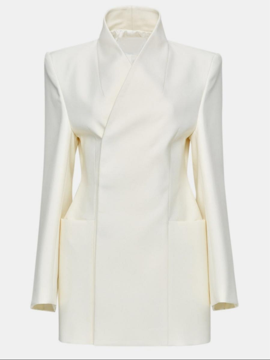 Hourglass Silhouette Lapelless Cinched Waistline Blazer