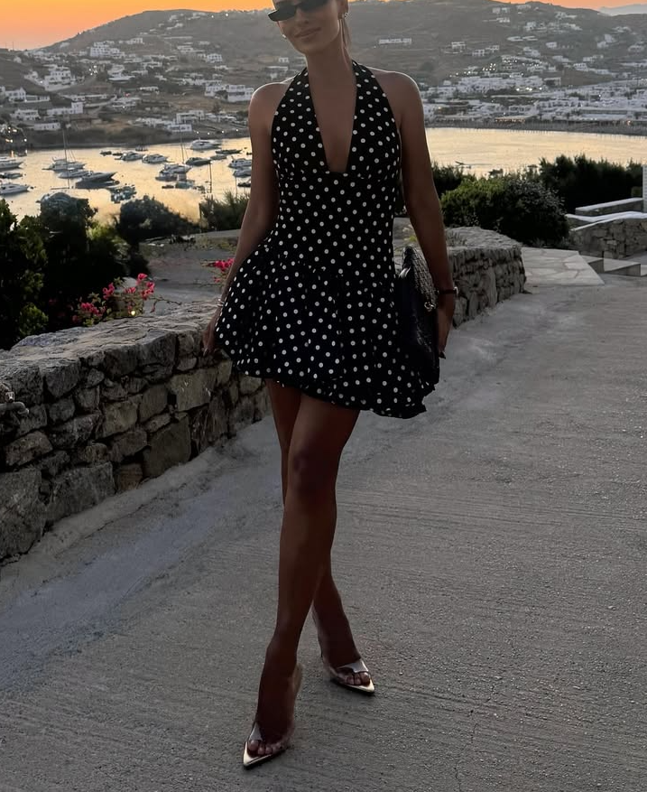 Chic Black Polka - Dot Halter Mini Dress