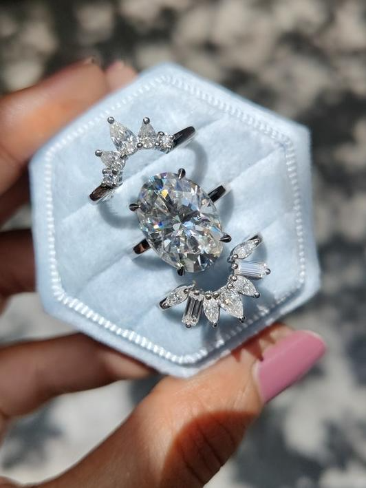 Oval Cut Moissanite Art Deco Ring Set