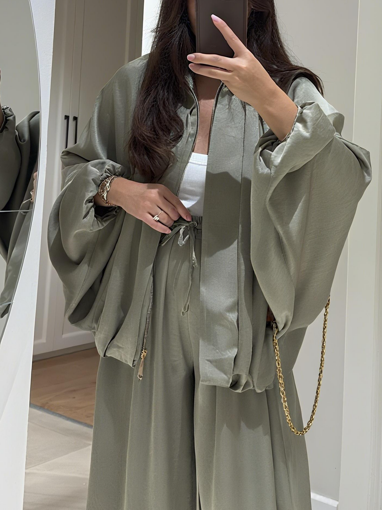 Front Zippered Bomber Satin Jacket