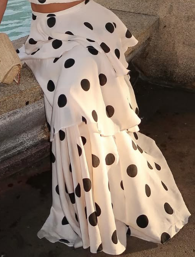 Chic Polka - dot Two - piece Skirt Set with Crop Top