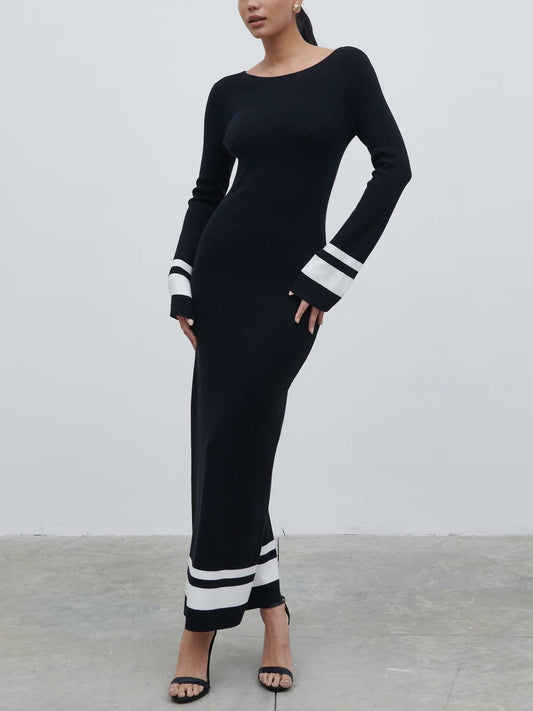 Elegant Knit Black Maxi Dress