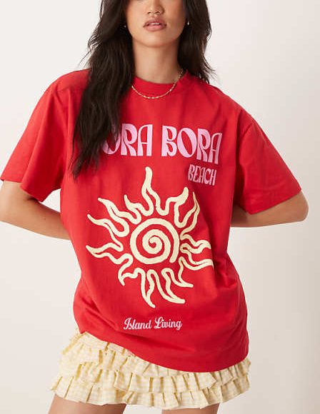 Vibrant Red 'Bora Bora Beach' Graphic T - shirt