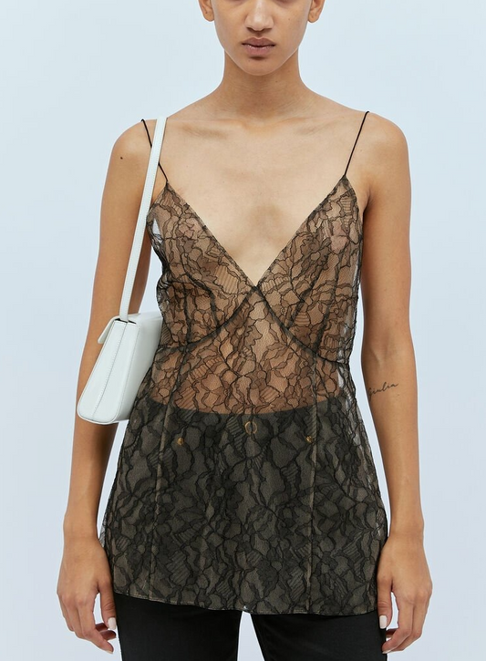 Black Sheer Lace Camisole Top