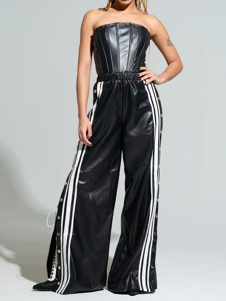 Stylish Strapless Leather Jumpsuit