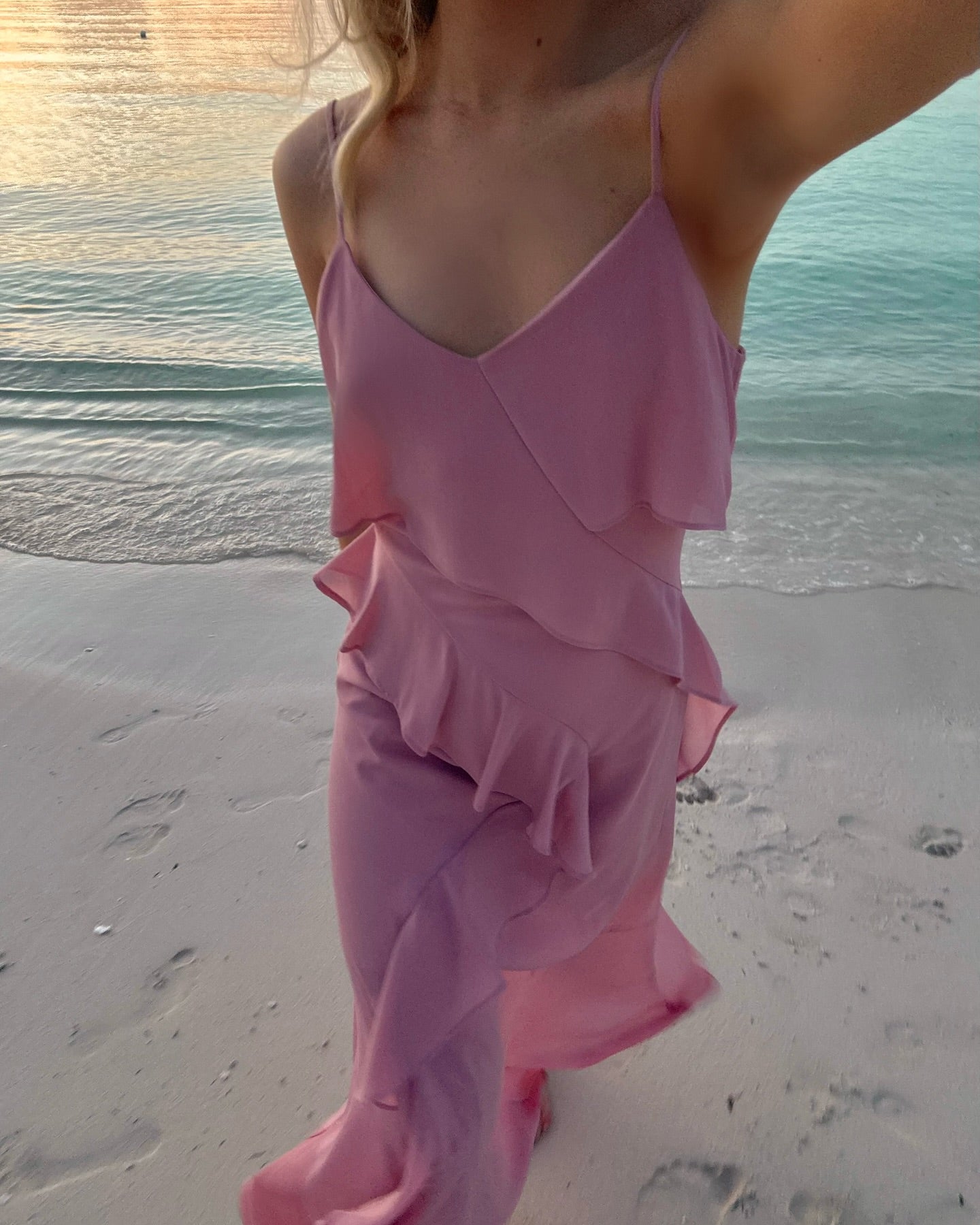 Elegant Pink Spaghetti Strap Maxi Dress