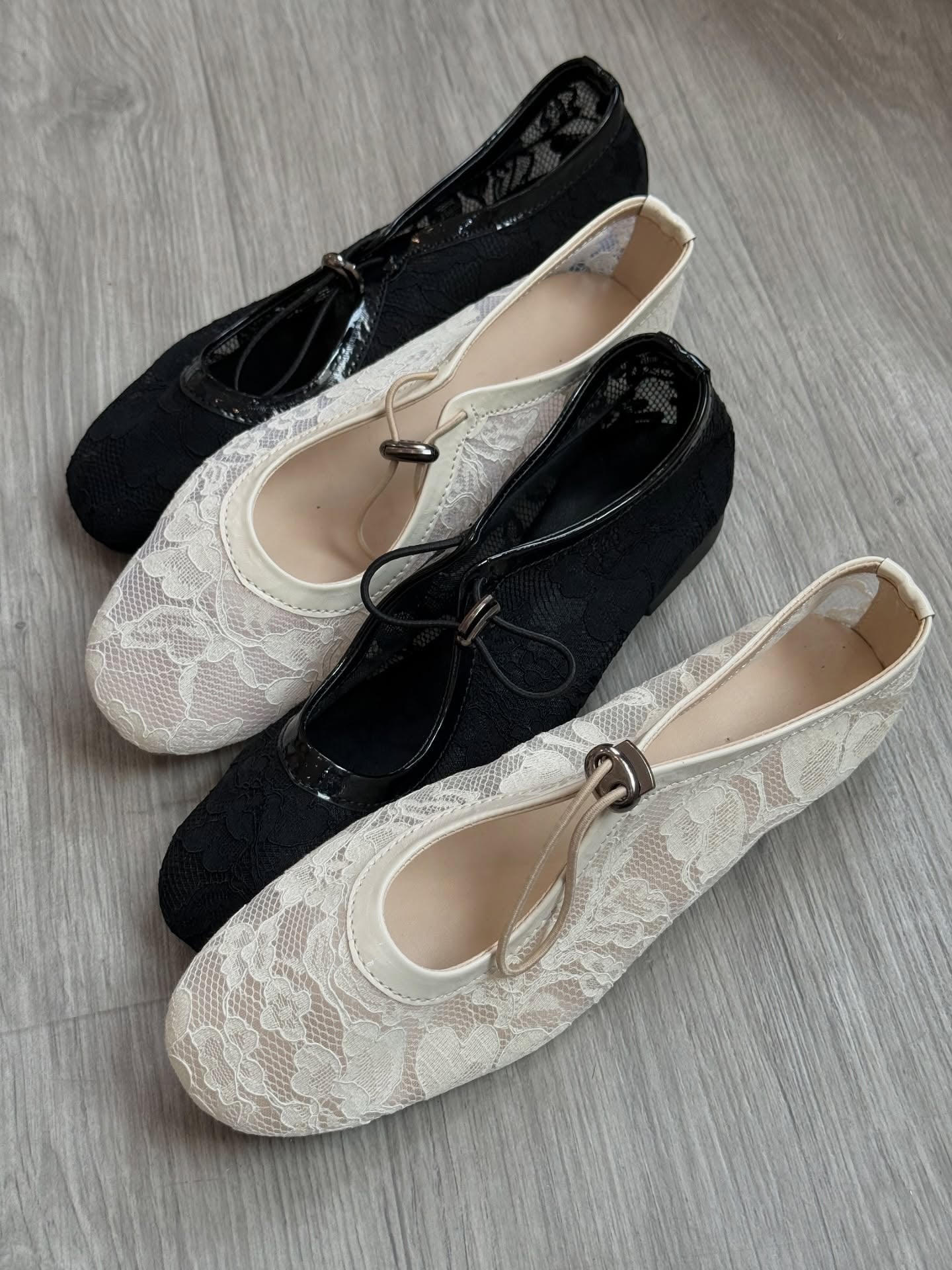Dollcore Tapered Almond Toe Mary Janes – Lace & Mesh Ballet Flats