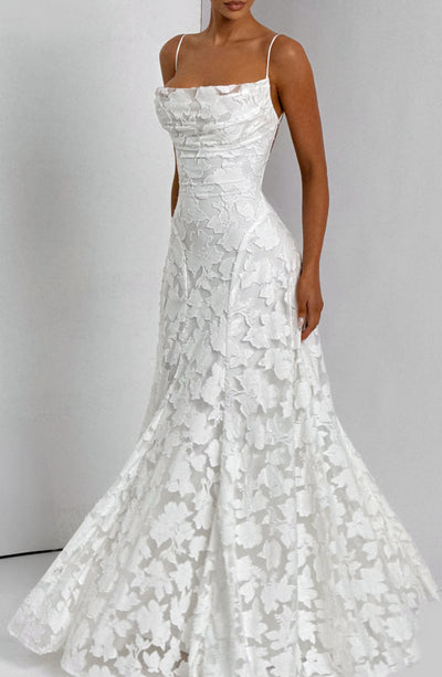 Exquisite White Floral - Embroidered Gown