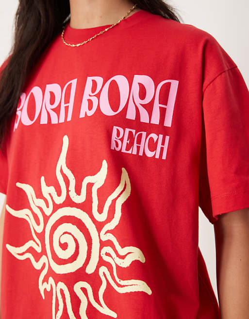 Vibrant Red 'Bora Bora Beach' Graphic T - shirt