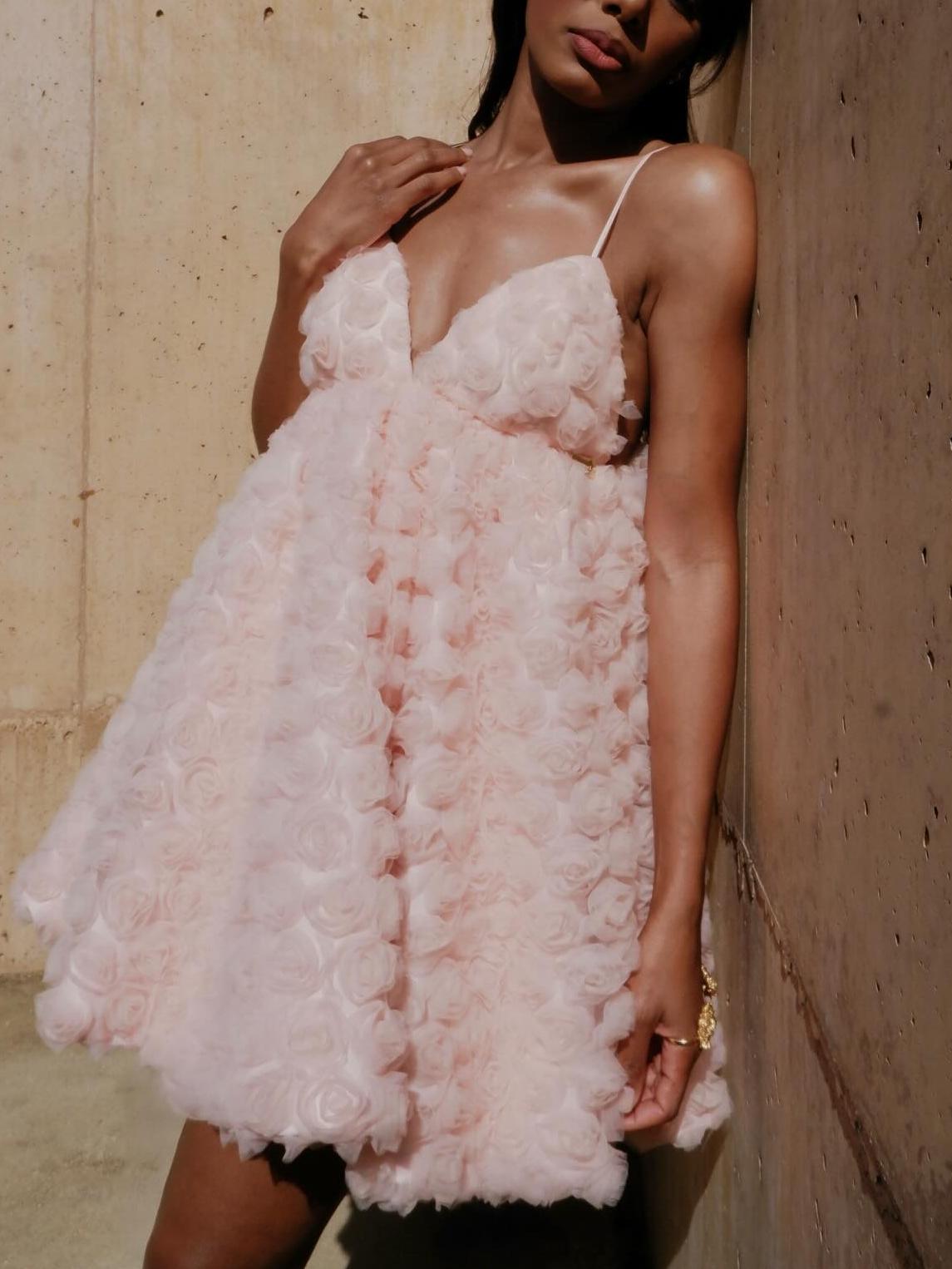 Gorgeous Pink 3D Floral Mini Dress
